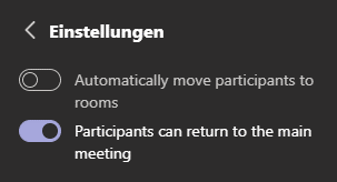 Screenshot der Einstellungen in MS Office Gruppenräume