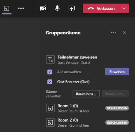 Screenshot MS Office Gruppenräume